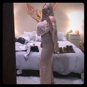 Stunning long shimmer glitter champagne gold dress